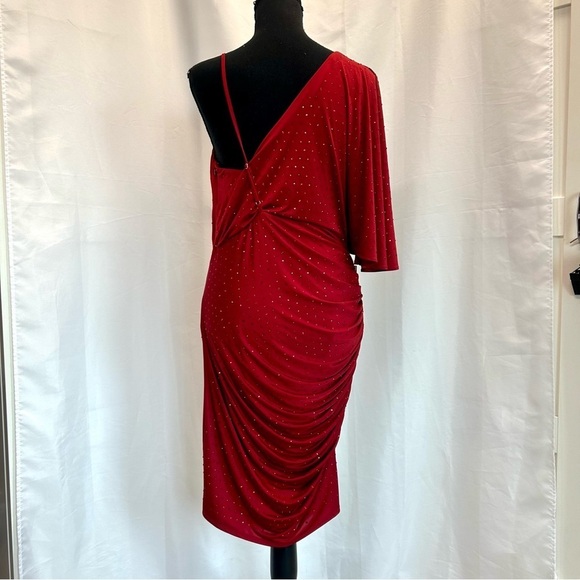 Marciano for Guess red crystal rhinestone embellished one shoulder ruched dress - Picture 12 of 17